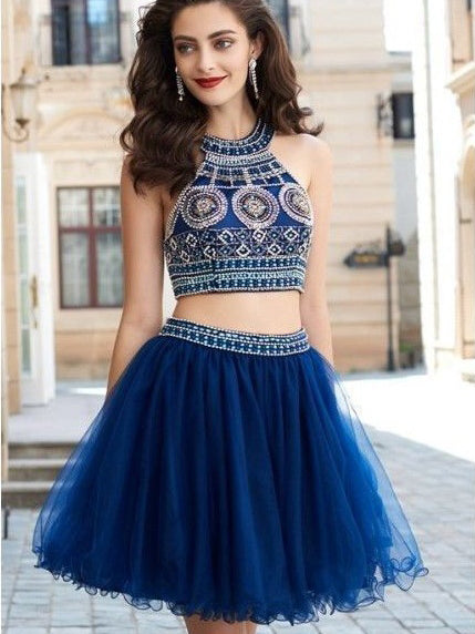 Two Piece Homecoming Dresses Sparkly Aline Short Prom Dress Chic Party