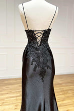 V Neck Black Mermaid Lace Prom Dresses, Black Mermaid Lace Formal Evening Dresses GJS2535