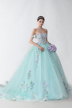 Blue off the shoulder beautiful long Prom Ball Gown GJS2425