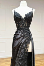 V Neck Black Mermaid Lace Prom Dresses, Black Mermaid Lace Formal Evening Dresses GJS2535