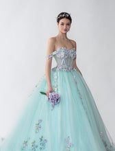 Blue off the shoulder beautiful long Prom Ball Gown GJS2425