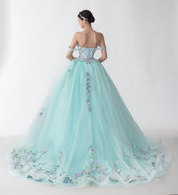 Blue off the shoulder beautiful long Prom Ball Gown GJS2425