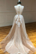 Champagne tulle lace long prom dress champagne evening dress