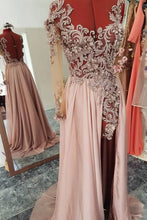 Unique round neck chiffon lace long prom dress, evening dress JKF020