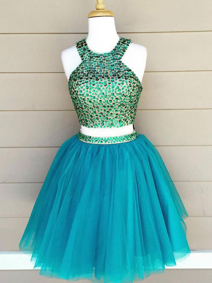 Two Piece Homecoming Dress Scoop Rhinestone A Line Tulle Short Prom Dr Anna Promdress