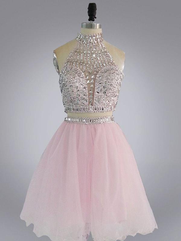 Two Piece Homecoming Dresses Beautiful Rhinestone Short Prom Dress Sexy Party Dress Jk796