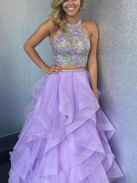 Two Piece Prom Dresses Floor length Lilac Beautiful Organza Long Prom Anna PromDress