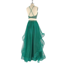 Two Piece Prom Dresses A-line Halter Floor-length Hunter Green Prom Dress/Evening Dress JKL279