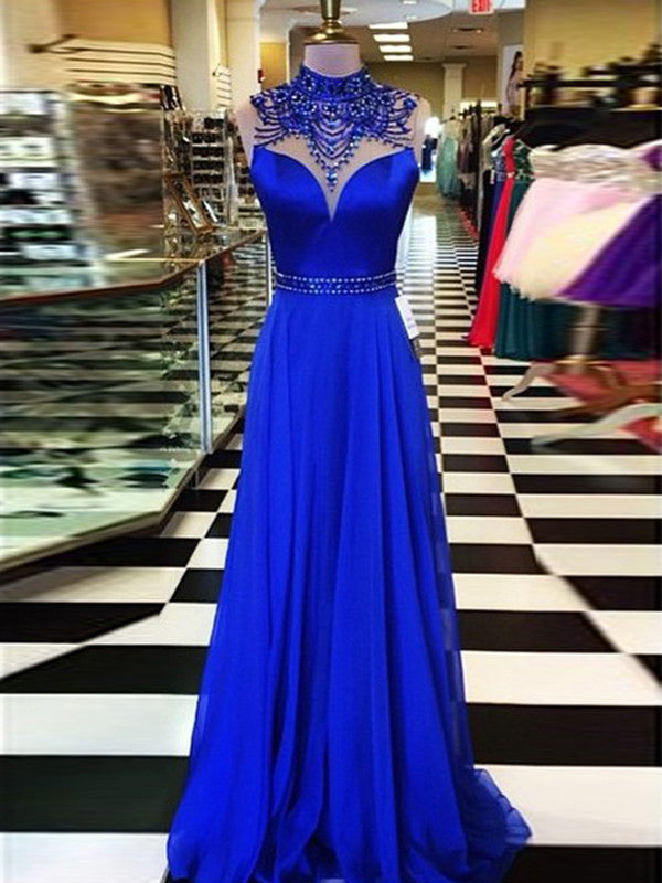 A-line High Neck Floor-length Chiffon Long Prom Dress/Evening Dress MK ...