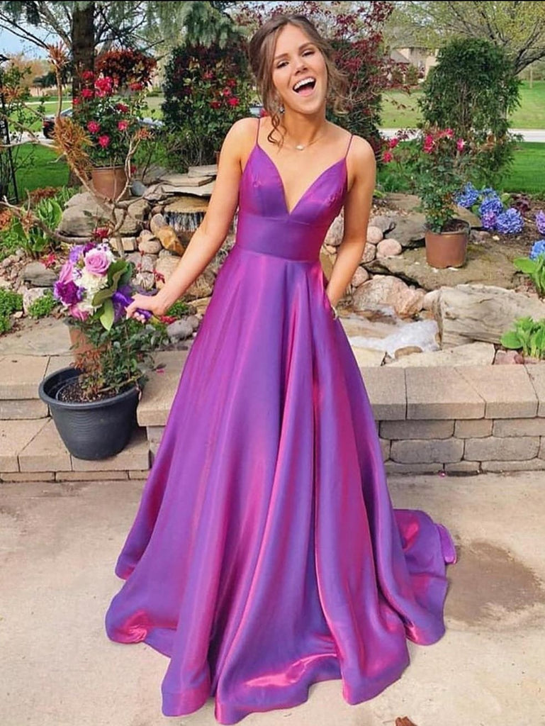 Unique Grape Spaghetti Straps Long Prom Dress Evening Dress JKG024 ...